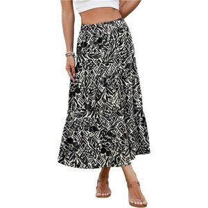 Women's Summer Boho Tiered Maxi Skirt Flowy A-Line Elastic Waist with Pockets